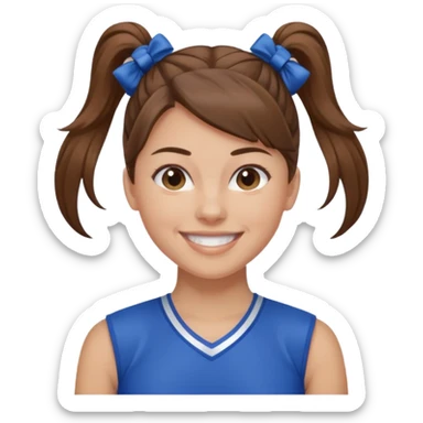 brown hair blue cheerleading shirt no bangs with a high pony tail smiling sticker