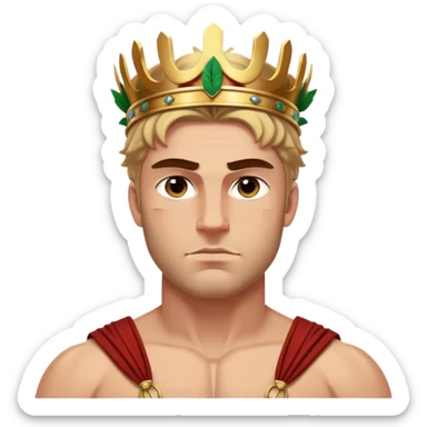 Cinematic Realistic Hercules Portrait, depicted with lifelike, sun-kissed skin and a robust, muscular physique that radiates both power and gentle nobility. His intense, kind eyes and regal expression are complemented by classical Greek attire and a laurel crown, rendered under dynamic lighting that highlights every chiseled detail. sticker