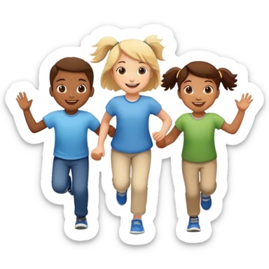 group of children hopping together, fun and friendly sticker