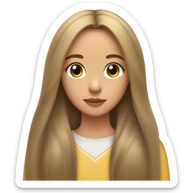 Brunette girl with long straight hair long eyelashes with a golden retriever both have bows in hair  sticker