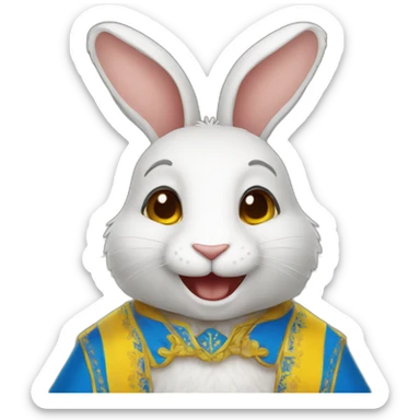 smiling rabbit dressed in a costume  Ukrainian flag sticker