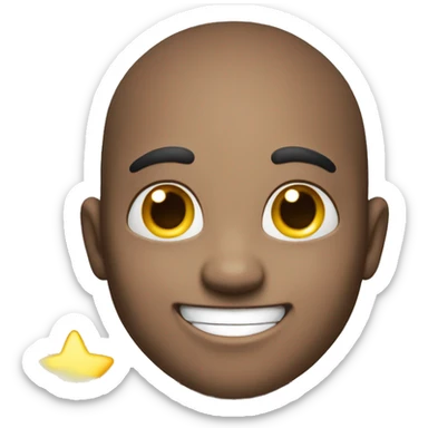 An emoji with a beaming smile and twinkling eyes, clean white background sticker