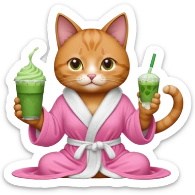 I want a CAT whit a iced macha on her paw and i want her to ne wearing a pink bath rope sticker