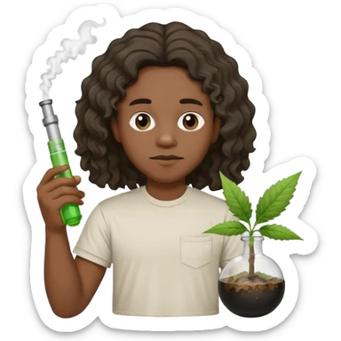 black wavy haired zombie getting stoned with weed t shirt and bong on his hand sticker