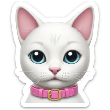White cat with pink collar  sticker