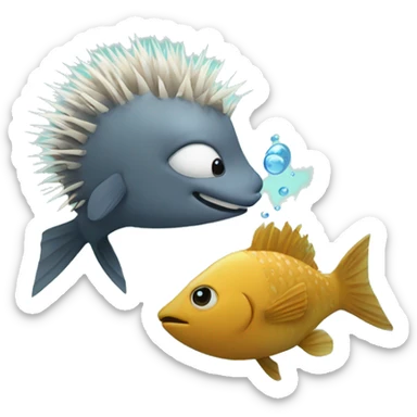 Fish and porcupine kiss sticker