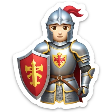 Clash of Clans aesthetic: Cinematic heroic Armored Knight Hero close up Emoji, rendered in a 3D vector-style similar to standard emojis with minimal shading and bold, simplified shapes. A compact, isometric warrior clad in gleaming plate armor with intricate heraldic details, softly glowing with a chivalrous medieval charm. Simplified yet unmistakably iconic, highly detailed and consistent, glowing with a soft radiant shine and high polish. Stylized with a touch of noble valor and a soft glowing outline, wearing a full face helm so that no face is visible with only eyes visible, capturing the essence of a gallant knight ready for honorable battle with a friendly, playful manner! sticker