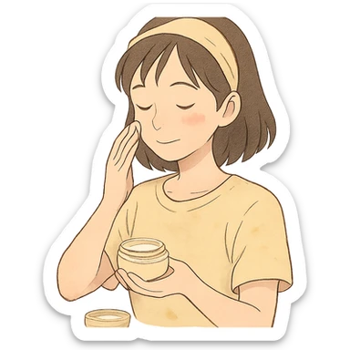 ghibli style girl making skincare, soft colors, gentle expression sticker