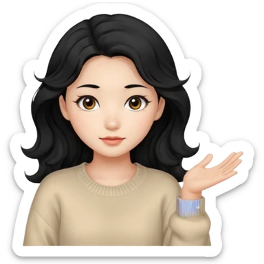 Beautiful girl,Black hair, wavy long hair,Black eyes,Chinese, beige sweater  sticker