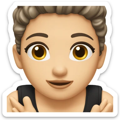 Front view full body curvy caucasian beauty sitting straight hands up black skirt standing sticker