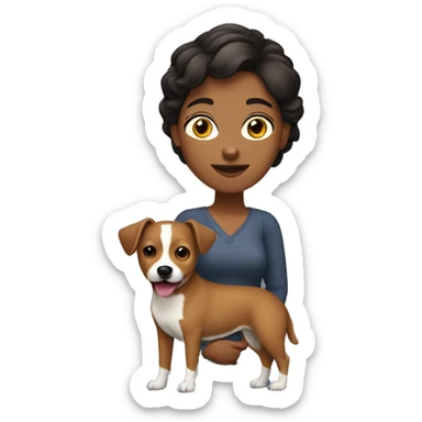 Apple style brown woman with short hair holding heeler dog sticker
