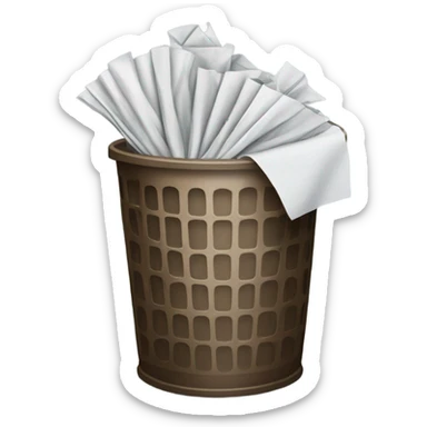 a trash can with a crumbled sheet sticker