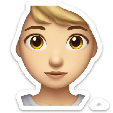 24 years old girl looking weary with white complexion and hair around armpit length with brown hair wearubg sticker