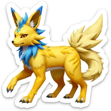 Feral Quadrupedal Digitigrade Electrike-Jolteon-Renamon-Zeraora-Vernid-fusion-hybrid-creature, full body  sticker