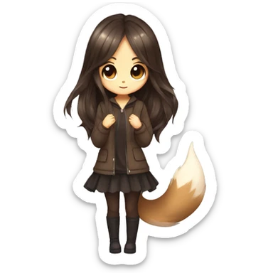 Kawaii Shiny Eevee with dark brown long emo hair covering her eyes Full Body sticker