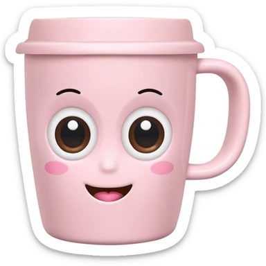 kawaii coffee cup with a cute smiling face, pastel pink, big eyes sticker