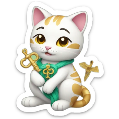Chinese cat hugging entire Caduceus sticker