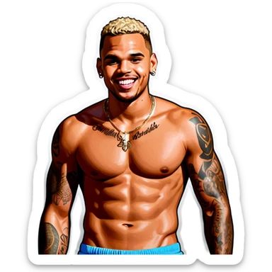 Chris brown shirtless realistic smiling sticker