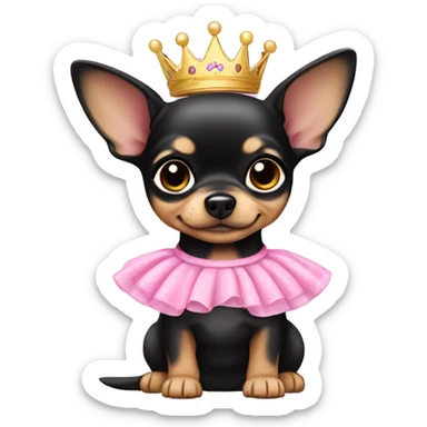 black & tan chihuahua puppy wearing a pink princess dress sticker