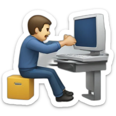 man kicking a computer sticker