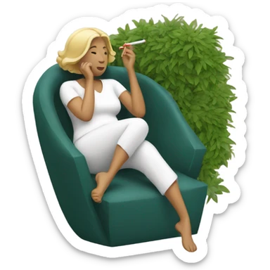 Woman laying in a bush with a cigarette ￼ sticker