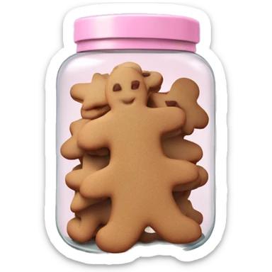 Realistic glass cookie jar with light pink lid full of gingerbread cookies isolated.  sticker