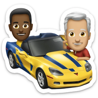 Create an emoji of two single men each driving Corvettes sticker