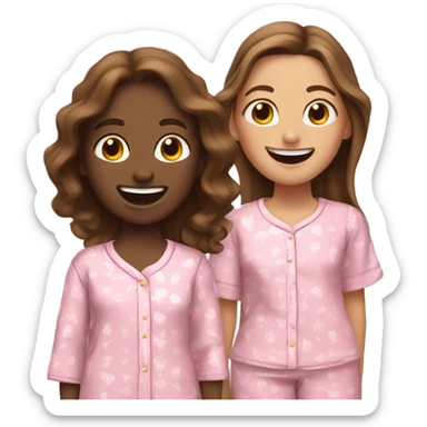 2 white/arab girls with brown hair laughing together in pink pjs sticker