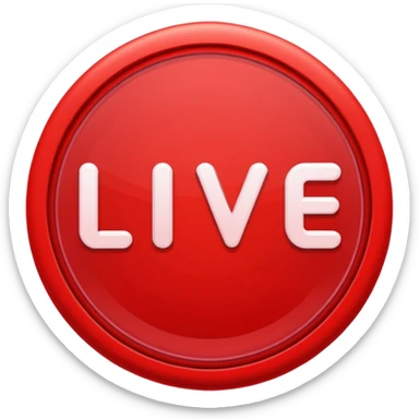 "LIVE" text badge, bold white letters on neon red rounded rectangle background, soft red glow, modern broadcast indicator style, Twitch/YouTube live aesthetic, black background sticker