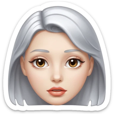 slightly parted lips, silver chrome material, glossy wet shine, seductive aesthetic sticker