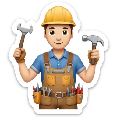 a handyman holding a wrench in this right hand and a hammer in his left hand sticker