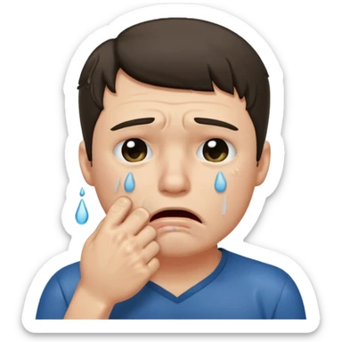 Crying man with his fist holding to his mouth sticker