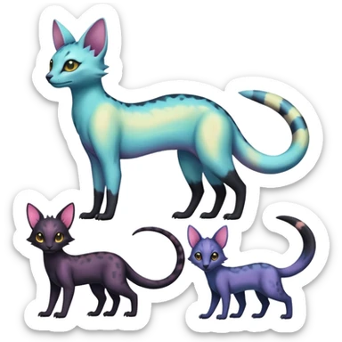 Pastel Iridescent Salandit-Umbreon-Genet-Noivern-Noibat-Serval-Caracal-Hybrid (Full body) sticker