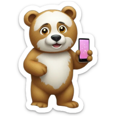 Osito en su nieve con celular sticker