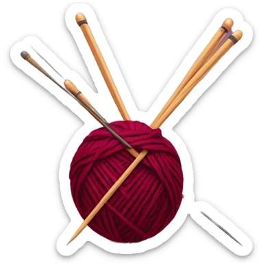 burgundy ball of thread with knitting needles sticker