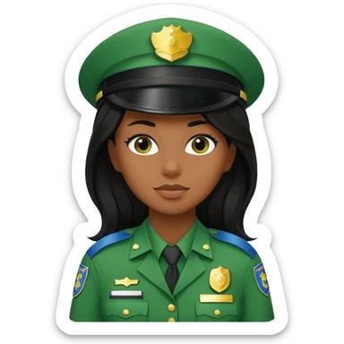 Female POLICE IN green, long black hair, brown skin sticker