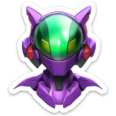 a shiny purple-green-red Genesect-Raptor-Fakémon—hybrid with a futuristic visor-helmet full body sticker