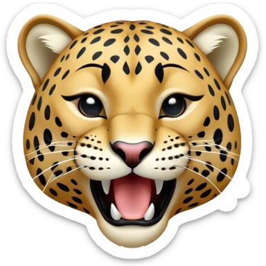 cinematic-realistic-yawning-young jaguar-portrait-emoji,-head-tilted-slightly-with-a-dramatic,-wide-open-yawn,-showcasing-a-lithe,-graceful-build-with-distinctive-rosette-patterns-and-sleepy,-half-closed-eyes,-simplified-yet-irresistibly-adorable, realistic sticker