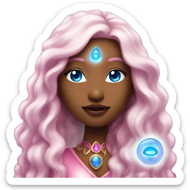 magical diva with pink andromedan skin long hair and blue eyes glowing third eye sticker