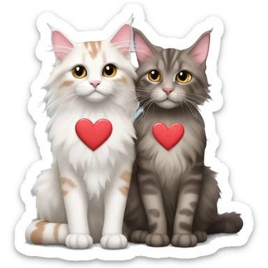 A Maine coon and a hairless cat of different colours kissing with one love heart in front   sticker