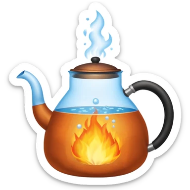 a small pot or kettle filled with water placed on fire, the water is boiling intensely with visible steam and bubbles rising, bright lighting, clean white background



 sticker