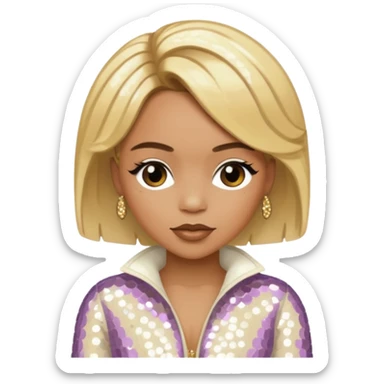 T-Boz from TLC with blonde hair, ivory sequin outfit sticker