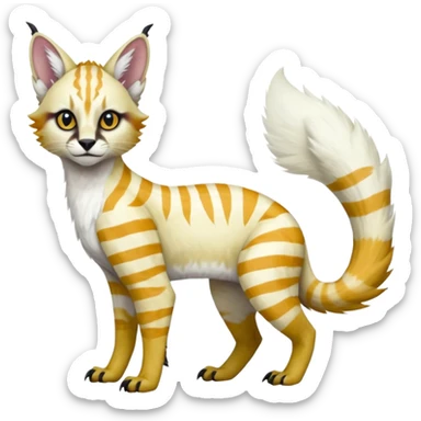Colorful tropical tribal pale light fruity pastel white glorious iridescent divine exotic cute albino neon vibrant zigzagged cool beautiful fantasy-caracal-civet-genet-sergal-vernid-Gryphon-Cacomistle-Trico-oncilla-animal-Fakémon-hybrid-fursona (full body), facial markings,  sticker