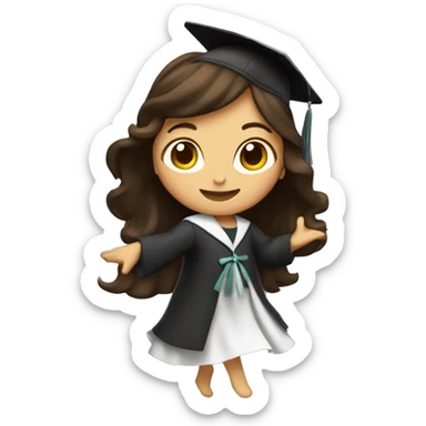 Girl with long dark brown hair dancing celebrating graduation from cooking school sticker