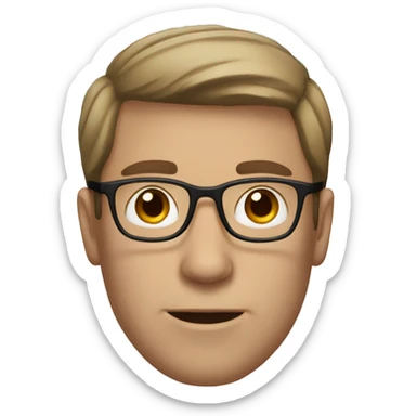 White man with short and brown hair using glasses sticker