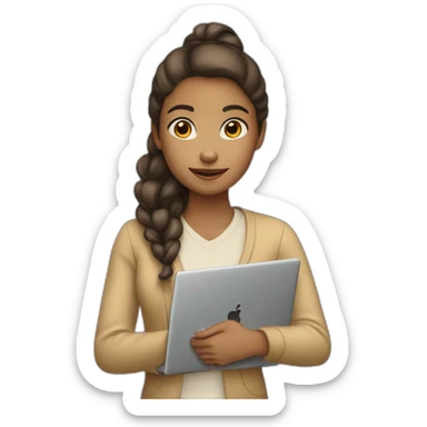 IT light tan skin girl student holding laptop sticker