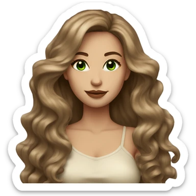 woman long brown wavy voluminous hair with green eyes beige skin and hot outfit sticker