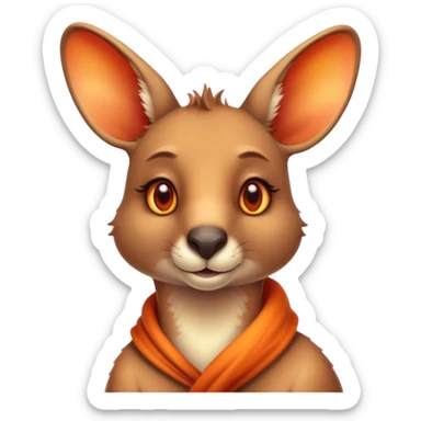 Cinematic Noble Kangaroo Portrait Emoji, Poised and regal, with a powerful, muscular build and a sleek, well-groomed fur of warm red-orange hues, deep-set soulful amber eyes and a strong tail, Simplified yet sharp and sophisticated features, highly detailed, glowing with a warm, dignified glow, high shine, intelligent and athletic, stylized with an air of outback majesty, focused and attentive, soft glowing outline, capturing the essence of a watchful and confident marsupial, so majestic it feels as though it could bound out of the screen with effortless authority! sticker