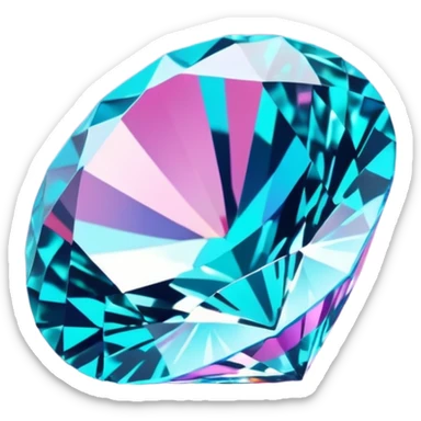 Colorshifting turquoise to blue to pink sparkling realistic still life 4D rendering diamond sticker