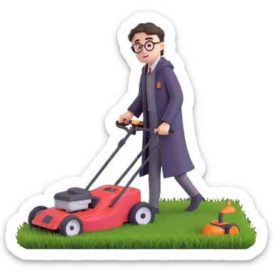 Harry Potter mowing the lawn on the Hogwarts Express train sticker